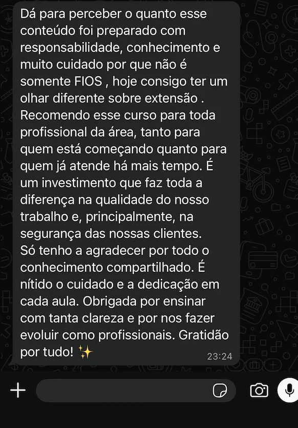 Depoimento de aluna sobre a qualidade do conteúdo do curso