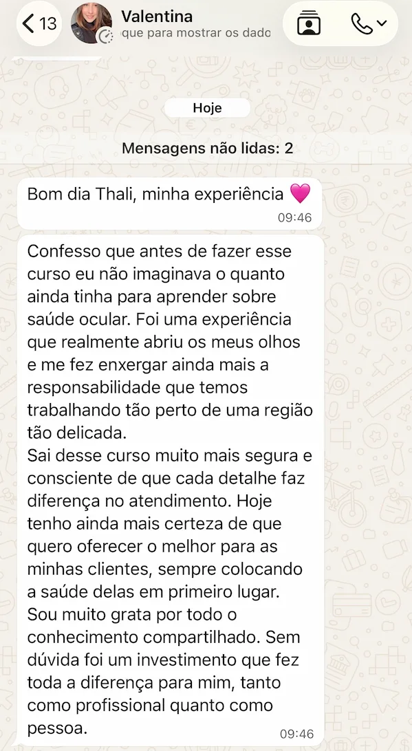 Depoimento de aluna sobre a experiência no curso